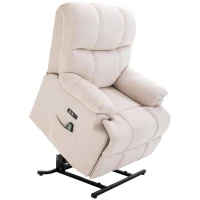 HOMCOM Massagesessel mit Aufstehhilfe, Relaxsessel mit Aufstehhilfe, inkl. Fernbedienung, USB-Schnittstelle, Cremeweiß(m-1)