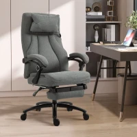 Vinsetto Office Chair, Fabric Desk Chair with Adjustable Massage Pillow, USB Power and Retractable Footrest, High Back, 360° Swivel, for Home, Grey(m-10)