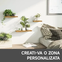 HOMCOM  Set de 3 rafturi plutitoare din lemn, raft montat pe perete, raft suspendat pentru carti pentru sufragerie, dormitor, hol, bucatarie, Maro(m-8)