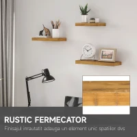 HOMCOM  Set de 3 rafturi plutitoare din lemn, raft montat pe perete, raft suspendat pentru carti pentru sufragerie, dormitor, hol, bucatarie, Maro(m-5)