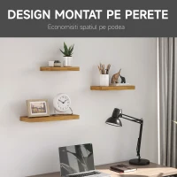 HOMCOM  Set de 3 rafturi plutitoare din lemn, raft montat pe perete, raft suspendat pentru carti pentru sufragerie, dormitor, hol, bucatarie, Maro(m-4)