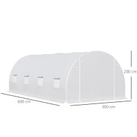 Outsunny Tunnel Sera de gradina pentru plante din PE cu tevi metalice 6x3x2m Alb(m-3)