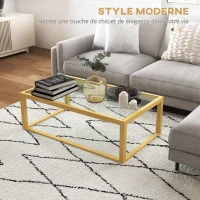 HOMCOM Table basse rectangulaire table de salon avec plateau en verre trempé cadre en bois d'hévéa dim. 100L x 60l x 35H cm(m-4)