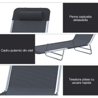 Outsunny Sezlong pentru Bronzat Pliabil si Reclinabil, negru(m-5)
