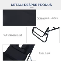 Outsunny Sezlong Pliabil cu Orificiu pentru Fata si Perne, din Otel si Tesatura Oxford(m-6)