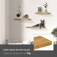 HOMCOM  Set de 3 rafturi plutitoare din lemn, raft montat pe perete, raft suspendat pentru carti pentru sufragerie, dormitor, hol, bucatarie, Maro(m-6)