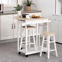 Homcom Carut Bucatarie Pliabil – Cu 2 Scaune Incluse, MDF Alb(m-2)