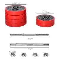 HOMCOM Set de Haltere si Gantere Greutati 30 kg Discuri Acoperite in PP Rezistent la Zgarieturi(m-3)