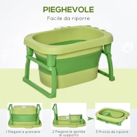 HOMCOM Vaschetta Bagnetto Pieghevole per Bimbi 0-6 Anni in Plastica Antiscivolo Verde, 75.3x55.4x43cm(m-6)