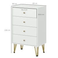 HOMCOM Tall Chest of Drawers, 4-Drawer Dresser for Bedroom, Modern Storage Cabinets with Hairpin Legs, White(m-3)