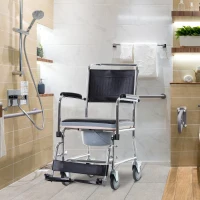 HOMCOM Scaun Cu Rotile – Impermeabil cu WC Detasabil pentru Batrani(m-2)