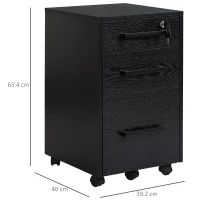 Homcom Comoda Birou Neagra – 3 Sertare cu Roti 39×40×65,4 cm(m-3)