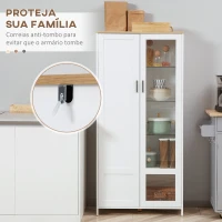 HOMCOM Armário de Cozinha com Porta de Vidro Prateleiras Ajustáveis e Pés Elevados 76x36x160 cm Branco(m-7)
