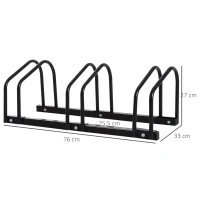 HOMCOM Aparcamiento para 3 Bicicletas Soporte de Acero para Aparcar Bicicletas en el Suelo o Pared 76x33x27 cm Negro(m-3)