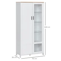 HOMCOM Armário de Cozinha com Porta de Vidro Prateleiras Ajustáveis e Pés Elevados 76x36x160 cm Branco(m-3)