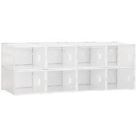 HOMCOM Mobilier pentru organizarea incaltamintei cu gauri de ventilare, 8 cuburi, 28x36x21cm din Plastic PP, Alb si transparent(m-1)