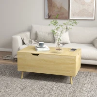 HOMCOM Table basse avec plateau relevable table de salon avec 1 grand tiroir cadre en acier 98 x 54 x 48 cm naturel(m-7)