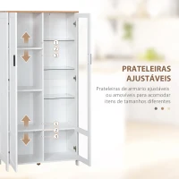 HOMCOM Armário de Cozinha com Porta de Vidro Prateleiras Ajustáveis e Pés Elevados 76x36x160 cm Branco(m-5)
