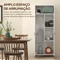 HOMCOM Armário Multiuso com 2 Portas Compartimento Aberto e Prateleira Ajustável para Cozinha Lavandaria 70x35x188 cm Branco(m-4)