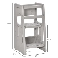 HOMCOM Leertoren voor kinderen, 3-traps in hoogte verstelbaar, antislip voeten, stevig plastic, grijs, 47 x 47 x 90 cm(m-3)