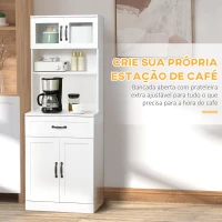 HOMCOM Armário de Cozinha com 4 Portas Gaveta e Prateleiras Ajustáveis para Sala de Jantar Estilo Moderno 60x38x161 cm Branco(m-4)