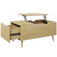 HOMCOM Table basse avec plateau relevable table de salon avec 1 grand tiroir cadre en acier 98 x 54 x 48 cm naturel(m-1)
