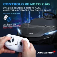 HOMCOM Carro Elétrico 12V Mclaren com Controlo Remoto Música Buzina Faróis Entrada para MP3 USB e Velocidade 2-5 km/h 126x65x52 cm Preto(m-5)