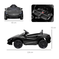 HOMCOM Carro Elétrico 12V Mclaren com Controlo Remoto Música Buzina Faróis Entrada para MP3 USB e Velocidade 2-5 km/h 126x65x52 cm Preto(m-3)