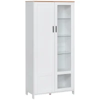 HOMCOM Armário de Cozinha com Porta de Vidro Prateleiras Ajustáveis e Pés Elevados 76x36x160 cm Branco(m-10)