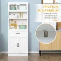 HOMCOM Armário de Cozinha com 4 Portas Gaveta e Prateleiras Ajustáveis para Sala de Jantar Estilo Moderno 60x38x161 cm Branco(m-6)