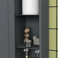 kleankin Mobiletto Bagno con Barra e Armadietto a 3 Livelli Regolabili, in MDF e Truciolato, Grigio(m-9)