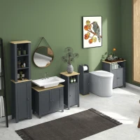 kleankin Mobiletto Bagno con Barra e Armadietto a 3 Livelli Regolabili, in MDF e Truciolato, Grigio(m-2)