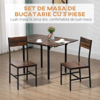 HOMCOM Set de mobilier din 3 piese, masa de bucatarie cu extensie plianta cu 2 scaune, masa pentru mic dejun pliabila pentru apartamente cu spatiu limitat, maro rustic(m-4)