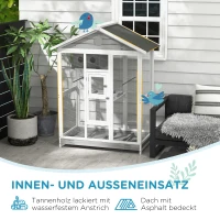 PawHut Houten vogelkooi met 4 zitstokken, asfaltdak, waterdicht, 112 x 68 x 154 cm(m-7)