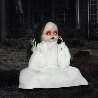 HOMCOM Halloween decoratie Horrorpop met LED-ogen die oplichten en beweegt bij het detecteren van beweging(m-2)