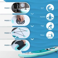 Outsunny Prancha de Paddle Surf Inflável 320x76x15cm Dobrável com Remo de Alumínio Ajustável Desmontável Bolsa de Transporte e Acessórios Branco e Turquesa(m-6)