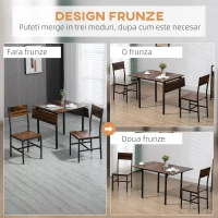 HOMCOM Set de mobilier din 3 piese, masa de bucatarie cu extensie plianta cu 2 scaune, masa pentru mic dejun pliabila pentru apartamente cu spatiu limitat, maro rustic(m-5)