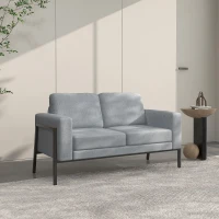 HOMCOM Divano 2 Posti in Tessuto Effetto Lino con Gambe in Acciaio e Cuscini Imbottiti, 138x70x83.5 cm, Grigio(m-2)