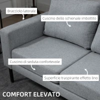 HOMCOM Divano 2 Posti in Tessuto Effetto Lino con Gambe in Acciaio e Cuscini Imbottiti, 138x70x83.5 cm, Grigio(m-5)