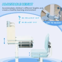 HOMCOM Kids Desk and Chair Set, with Storage Shelves, Washable Cover, for Ages 3-12 Years - Blue(m-4)