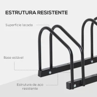 HOMCOM Estacionamento para 4 Bicicletas Suporte de Aço para Estacionar Bicicletas no Chão para Interior e Exterior 110x33x27 cm Preto(m-8)