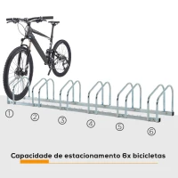 HOMCOM Estacionamento para 6 Bicicletas Suporte de Aço para Estacionar Bicicletas no Chão para Interior e Exterior 179x33x27 cm Prata(m-4)