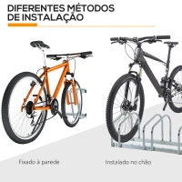 HOMCOM Estacionamento para 6 Bicicletas Suporte de Aço para Estacionar Bicicletas no Chão para Interior e Exterior 179x33x27 cm Prata(m-9)