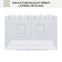 Outsunny Plasa de protectie impotriva tantarilor pentru curte, Set de 4 plase pentru pavilion cu 6 ferestre si 1 usa; Pereti laterali din plasa pentru inlocuire pentru pavilion 3 x 3 (m), alb(m-4)