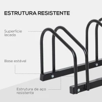 HOMCOM Estacionamento para 3 Bicicletas Suporte de Aço para Estacionar Bicicletas no Chão para Interior e Exterior 76x33x27 cm Preto(m-8)