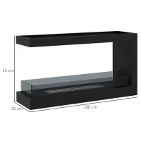 HOMCOM Camino Bioetanolo a 3 Lati con Bruciatore da 2.4L e Durata 4 Ore, Copertura 30㎡, 100x30x55cm, Nero(m-3)