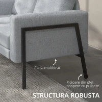 HOMCOM Canapele Moderne cu 2 Locuri pentru Camera de Zi, Canapea Mica, Canapea Tapitata cu Picioare din Otel si Perne Captusite, Gri(m-6)