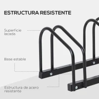 HOMCOM Aparcamiento para 3 Bicicletas Soporte de Acero para Aparcar Bicicletas en el Suelo o Pared 76x33x27 cm Negro(m-8)