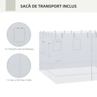 Outsunny Plasa de protectie impotriva tantarilor pentru curte, Set de 4 plase pentru pavilion cu 6 ferestre si 1 usa; Pereti laterali din plasa pentru inlocuire pentru pavilion 3 x 3 (m), alb(m-5)