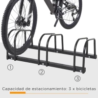 HOMCOM Aparcamiento para 3 Bicicletas Soporte de Acero para Aparcar Bicicletas en el Suelo o Pared 76x33x27 cm Negro(m-4)